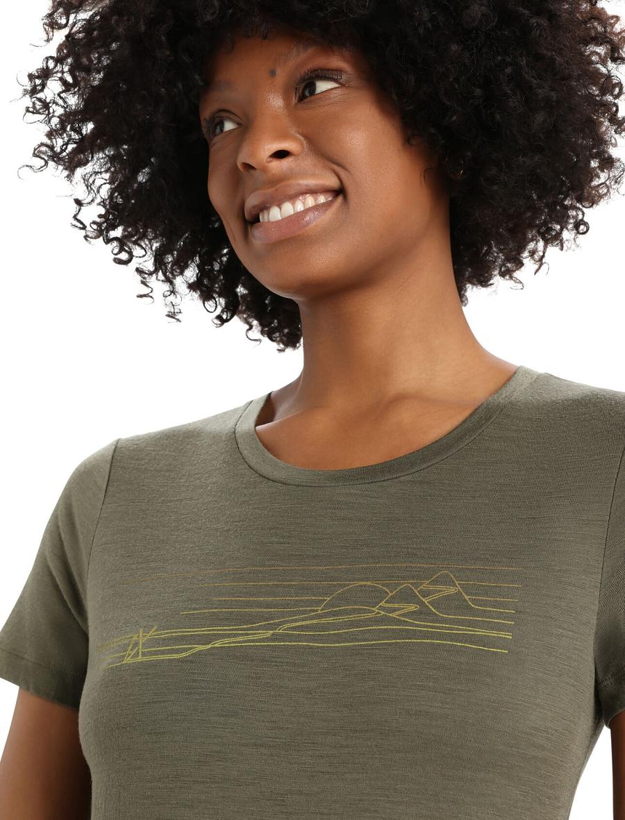 Women's Icebreaker Merino Tech Lite II Short Sleeve Ski Stripes T Shirts Loden | CA 1355DFMN